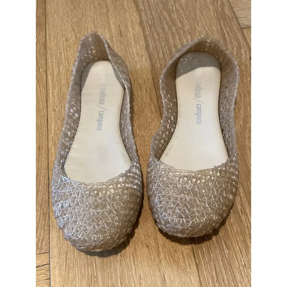 Mini Melissa Campana Jellies Jelly Flats Gold Metallic Tan Sz 2